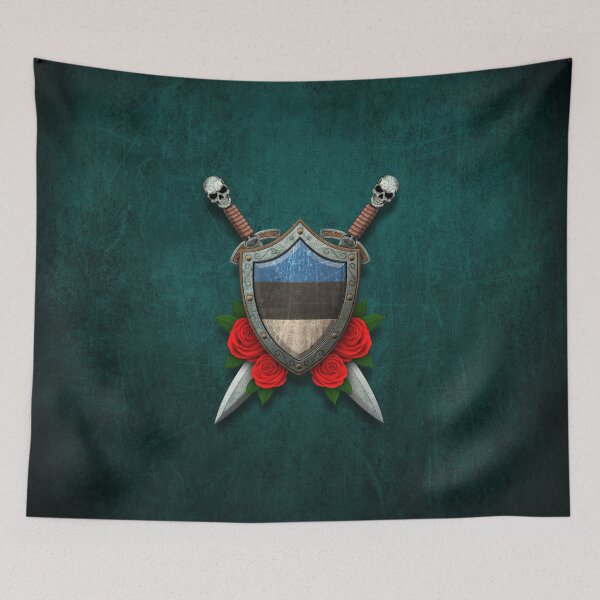 Item preview, Estonian Flag on a Worn Shield and Crossed Swords designed and sold by JeffBartels.