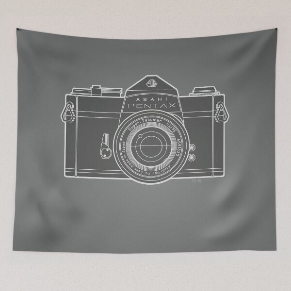 Item preview, Asahi Pentax 35mm Analog SLR Camera Line Art Graphic Esquema blanco designed and sold by Monkey Crisis On Mars.