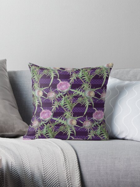 Item preview, Thistle violet flowers and purple stripes designed and sold by SVETLANA ZOLOTAREVA.