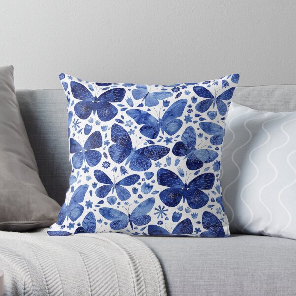 Blue Butterflies Throw Pillow