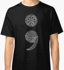 Patterned Semicolon: White on Black Classic T-Shirt