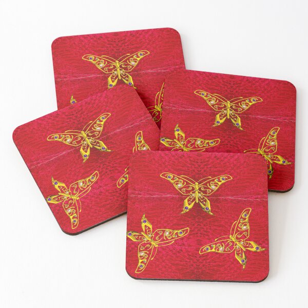 Item preview, GOLD HYPER BUTTERFLIES, GEMSTONES ON RED VELVET designed and sold by BulganLumini.