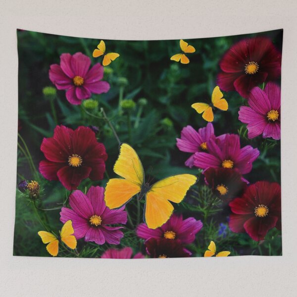 Item preview, YELLOW BUTTERFLY FUCHSIA-PINK COSMOS FLOWER GARDEN designed and sold by sharlesart.