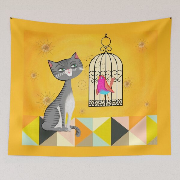 Item preview, The Songbird Sings While The Kitty Cat Schemes designed and sold by BunnyThePainter.
