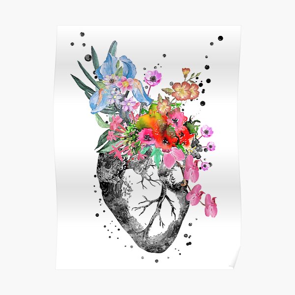 Anatomical heart with flowers, heart Poster