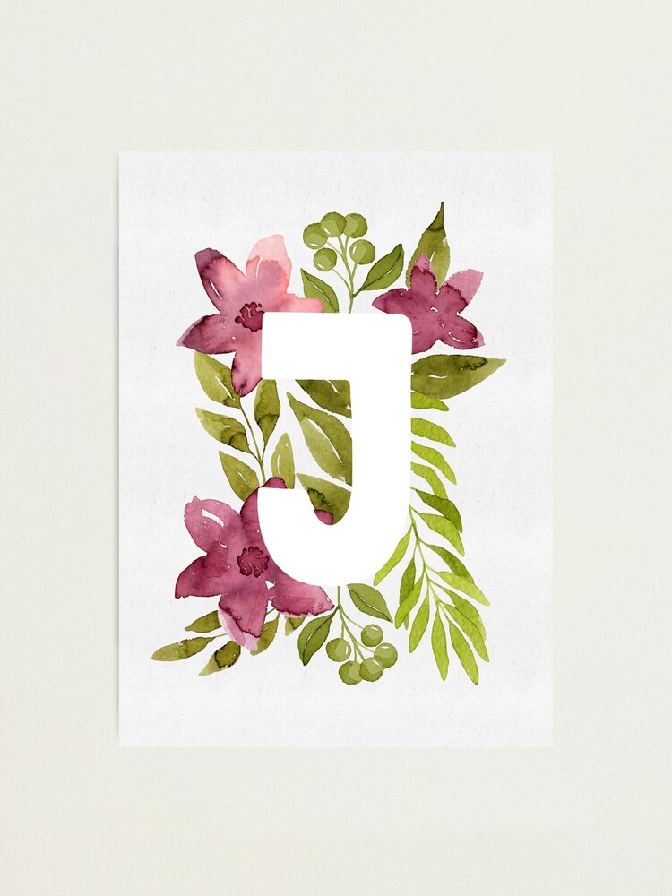 原画『flower, j'.』 Floral Letter J, Cross Stitch Alphabet Pattern, Monogram
