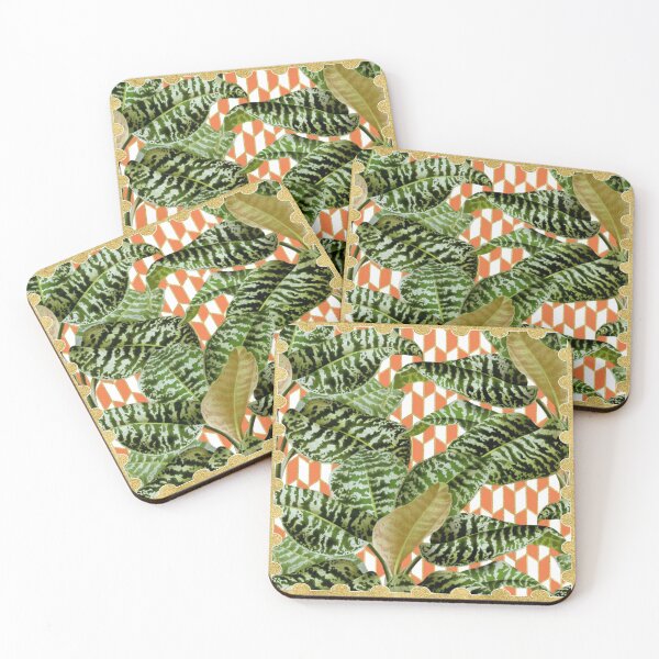 Item preview, Tropical Palm Leaves Checker Parallelogram Pattern - White Coral Gold designed and sold by WickedRefined - Nicole Demereckis.