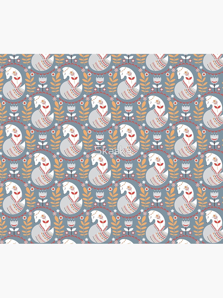 Seamless pattern with foxes and flowers on a grey background. The Scandinavian style. by Skaska