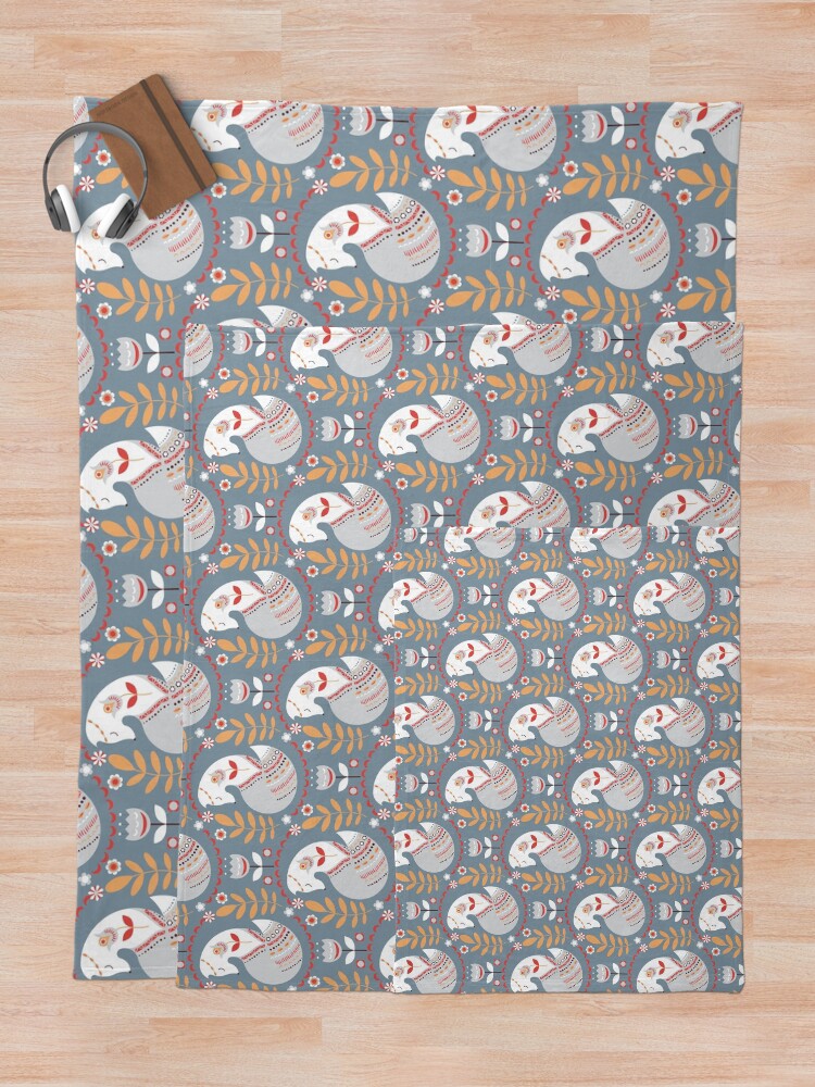 Alternate view of Seamless pattern with foxes and flowers on a grey background. The Scandinavian style. Throw Blanket