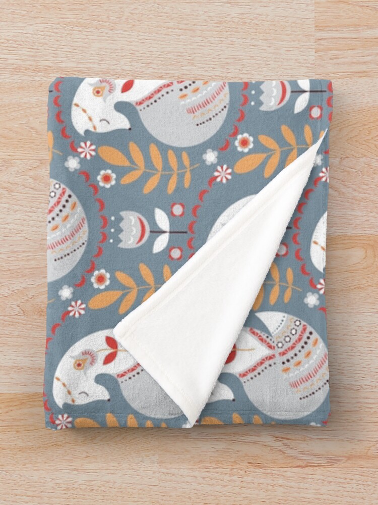 Alternate view of Seamless pattern with foxes and flowers on a grey background. The Scandinavian style. Throw Blanket