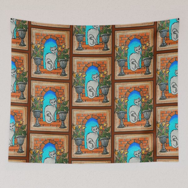 Item preview, White Cat in Arched Window designed and sold by PaniaBrown.