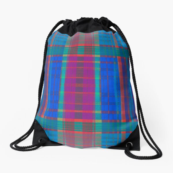 Teal Plaid Drawstring Bag