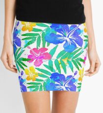 Vivid colors bright tropical flowers watercolor pattern Mini Skirt