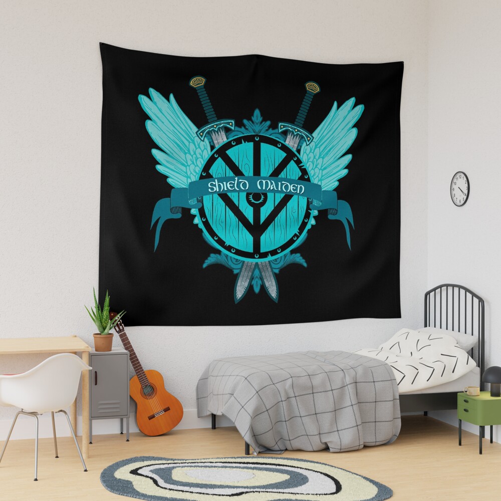 Viking Shieldmaiden Vegvisir Canvas Wall Art – Blue Pagan