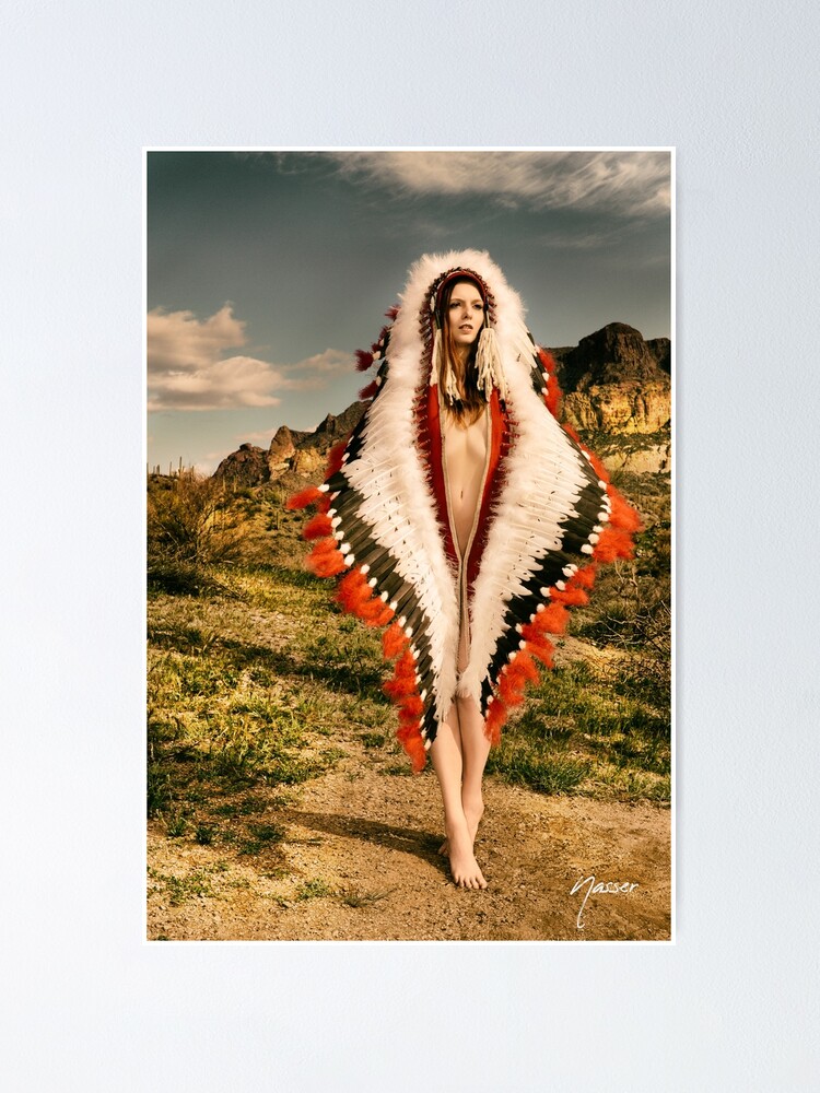 Alternate view of Adorned Feathered Nude 2714 - SurXposed - Classy Girl in Indian Headdress Costume Poster