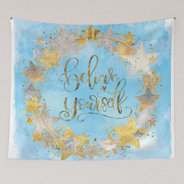 Item preview, Believe in Yourself Typography Gold Star Wreath designed and sold by Glimmersmith.