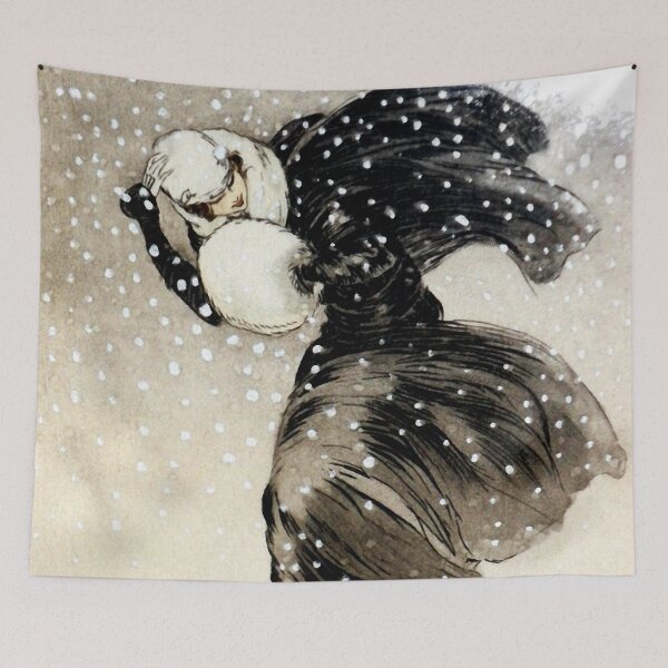 Item preview, French Art Deco fashion art, Woman In a Snow Storm designed and sold by Glimmersmith.