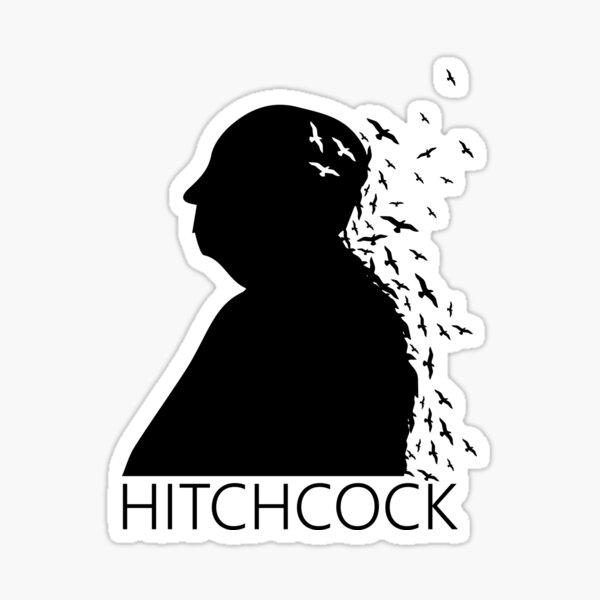 Alfred Hitchcock Birds Portrait - Black White Sticker