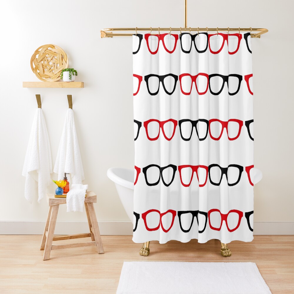 "Black and Red Nerd Glasses" Shower Curtain for Sale by GeekyGirlsGarb