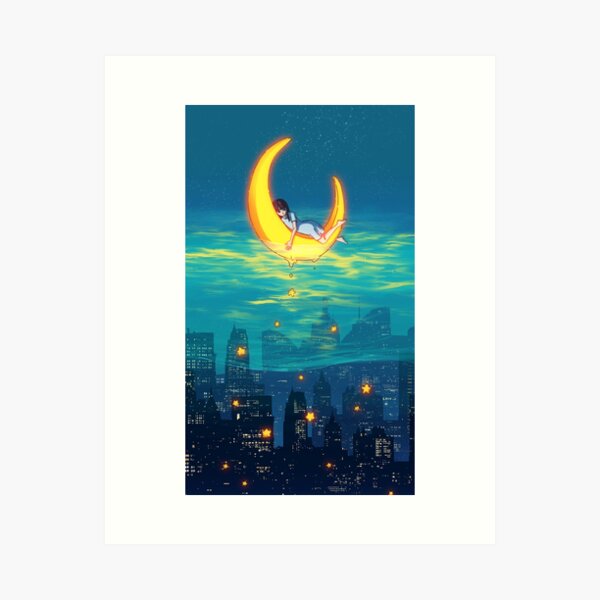 Girl on the Moon Art Print