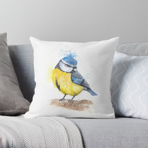 Watercolour Bluetit Throw Pillow