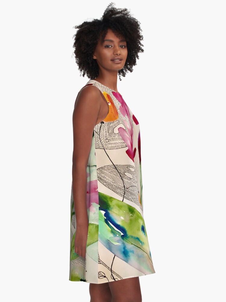 Alternate view of botanical composition A-Line Dress