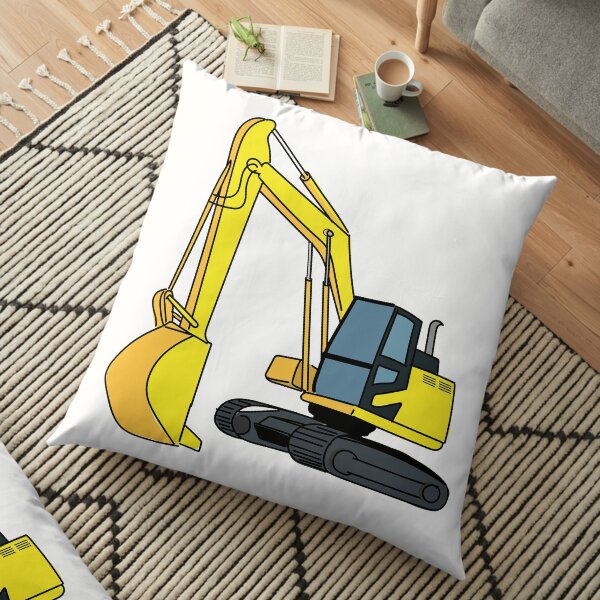 Excavator Construction Vehicle Illustration Floor Pillow