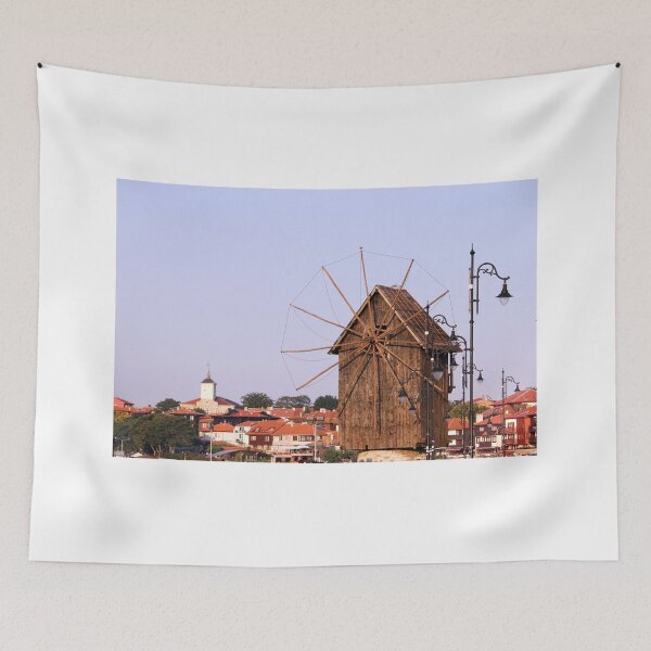 Item preview, wooden windmill and old town  Nessebar cityscape Bulgaria designed and sold by goceris.