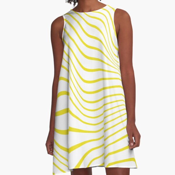 #Yellow #Waves, #Pattern, #abstract, design, art, curve, wave, bright, striped A-Line Dress