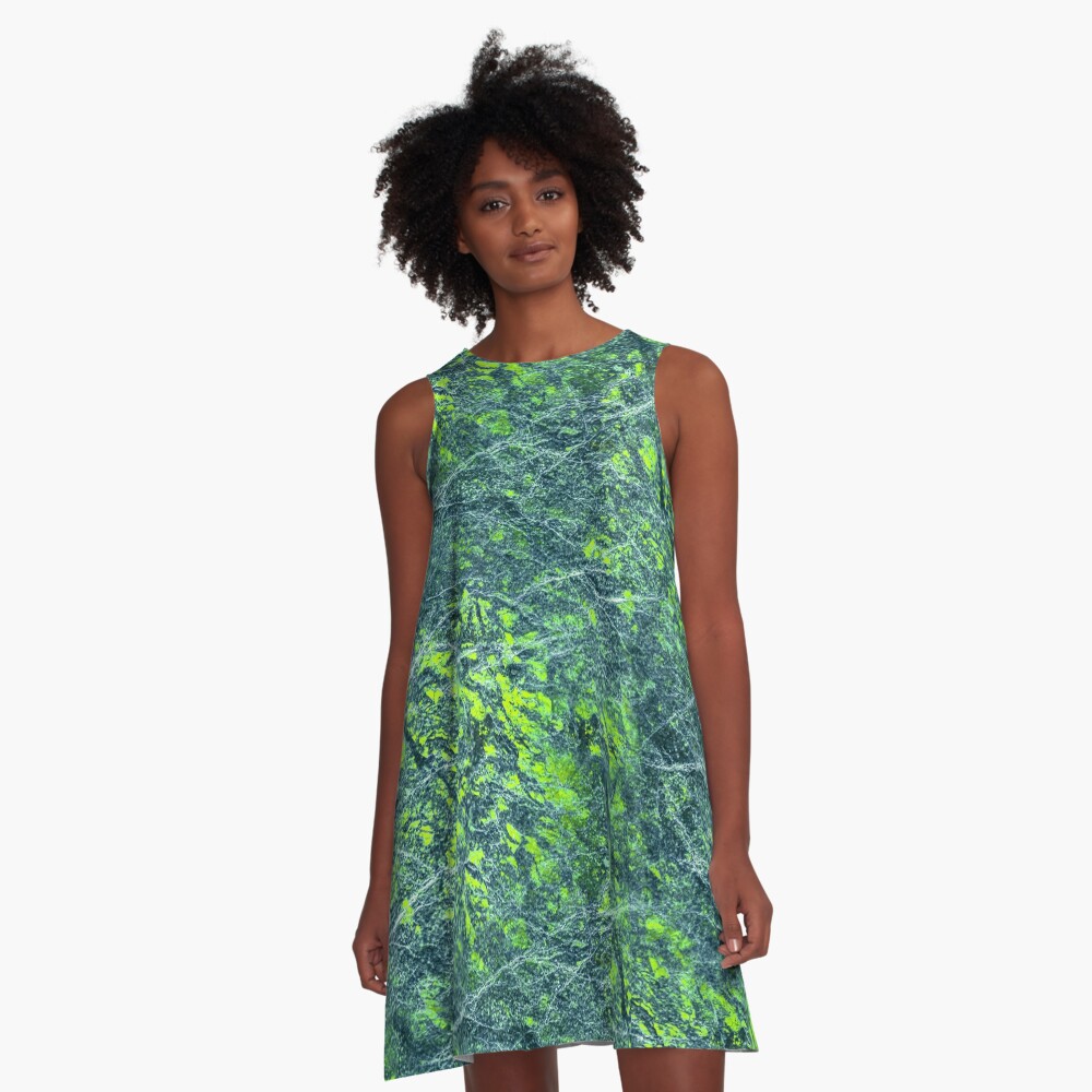 Emerald green marble color fancy A-Line Dress