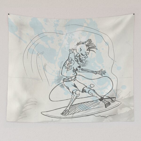 Item preview, surfer skeleton hand drow on wave designed and sold by Doomko.