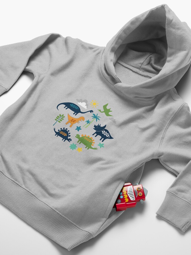 Alternate view of Dinosaur Land - cute Dino pattern by Cecca Designs Toddler Pullover Hoodie