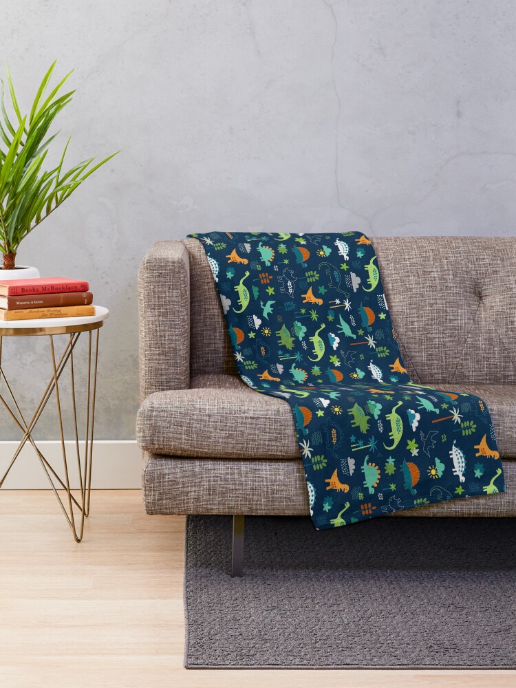 Alternate view of Dinosaur Land - cute Dino pattern by Cecca Designs Throw Blanket
