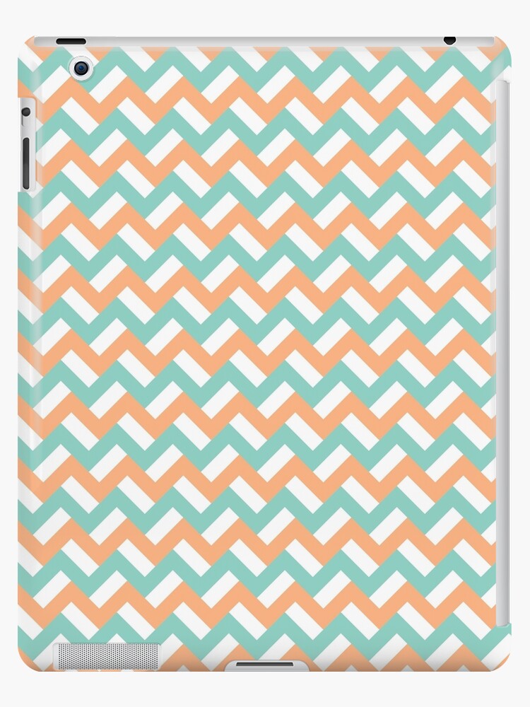 Thumbnail 1 of 2, iPad Case & Skin, Teal and peach zigzags designed and sold by petitspixels.