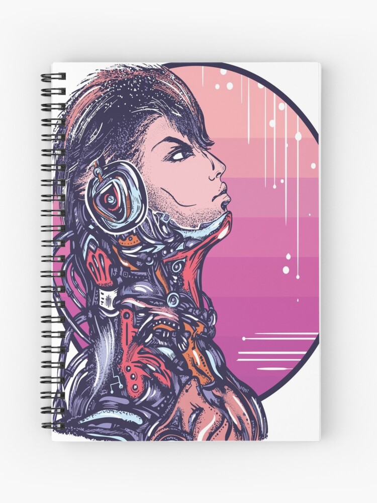 Cyberpunk Robot In Headphones Listening To Music Cyberpunk Art Portrait Of Biomechanical Soldier People Of Future Spiral Notebook By Projectx23 Redbubble