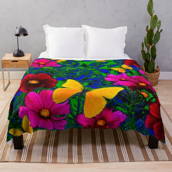 Item preview, FLUTTERING YELLOW BUTTERFLIES FUCHSIA FLOWERS GREEN GARDEN designed and sold by sharlesart.