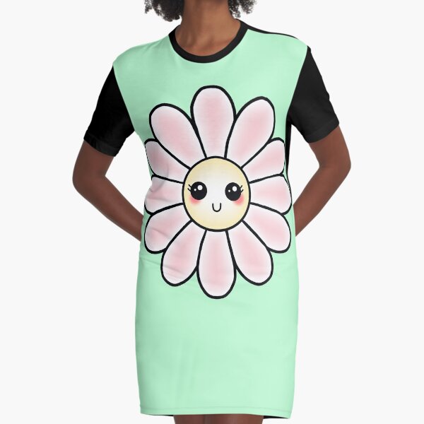 Kawaii Daisy | Pink Blossom Flower Graphic T-Shirt Dress