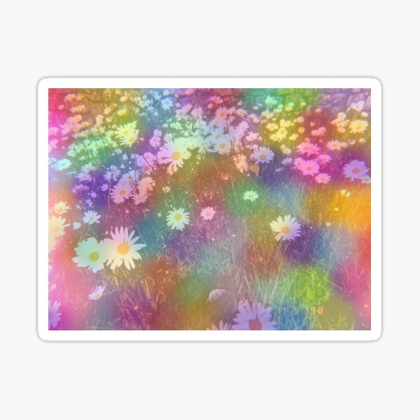 Retro Rainbow Coloured Dots and Daisies Sticker