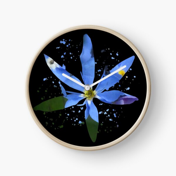 blaue Blumen Malerei mit Farbklecksen Uhr