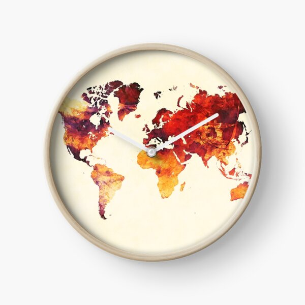 world map 89 art red #map #worldmap Clock