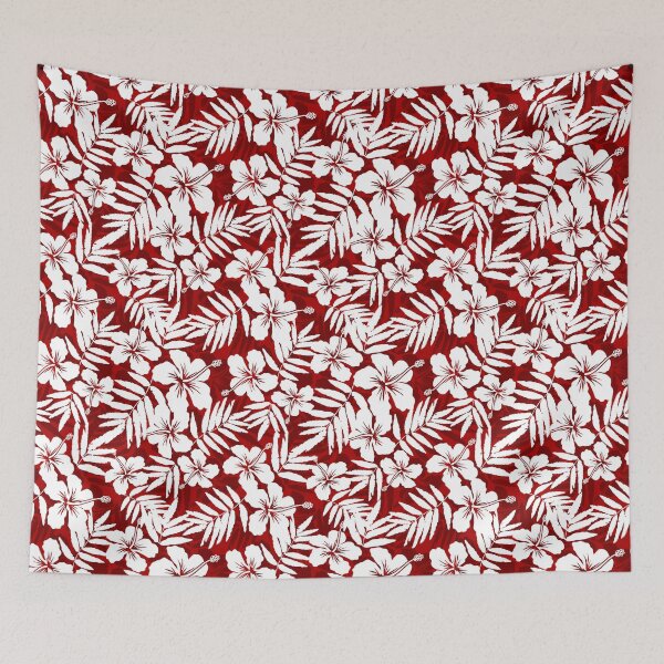 Item preview, Tropical flowers red and white pattern designed and sold by 1enchik.