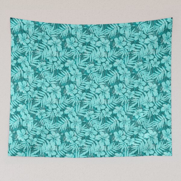 Item preview, Blue tropical flowers silhouettes pattern designed and sold by 1enchik.