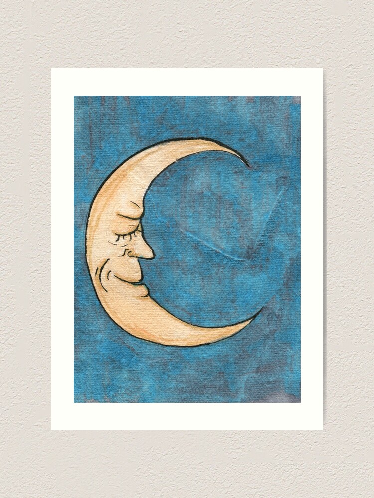 Crescent Moon Smiling Sleeping Art Print By Rusmashart Redbubble