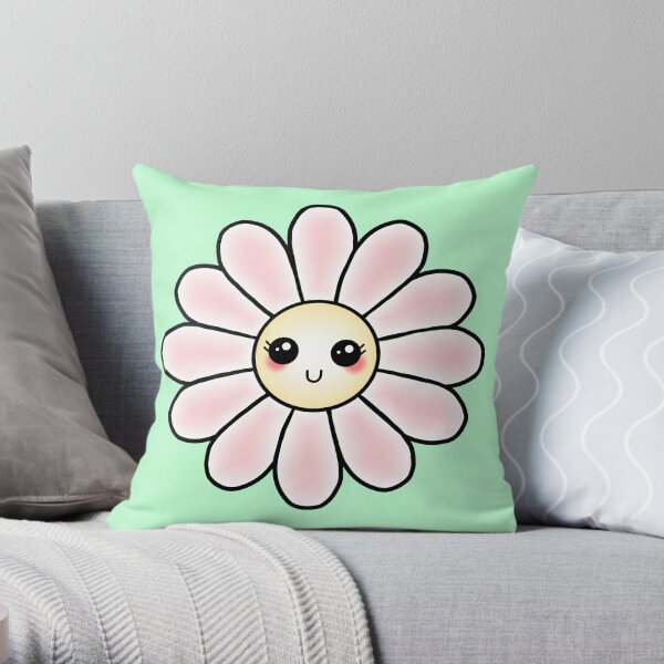 Kawaii Daisy | Pink Blossom Flower Throw Pillow