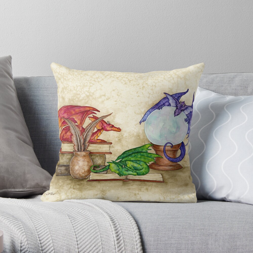 Dragons In The Library Throw Pillow