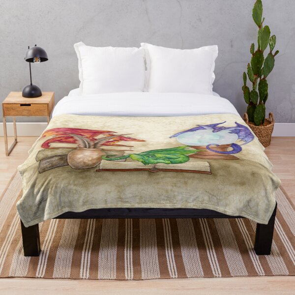Dragons In The Library Throw Blanket