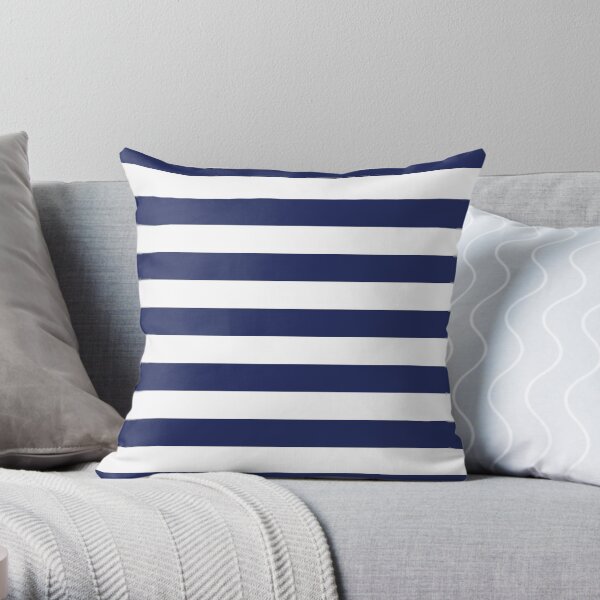 Navy Blue and White Stripes Throw Pillow