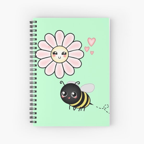 Kawaii Bumble Bee & Kawaii Daisy | Pink Blossom Flower Spiral Notebook
