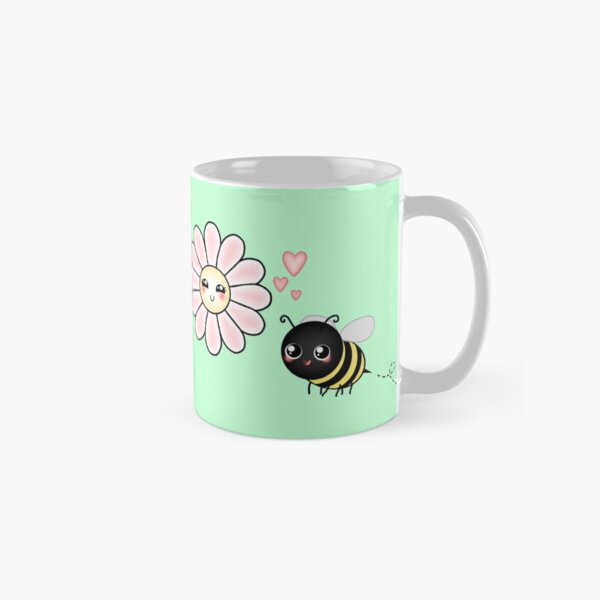 Kawaii Bumble Bee & Kawaii Daisy | Pink Blossom Flower Classic Mug