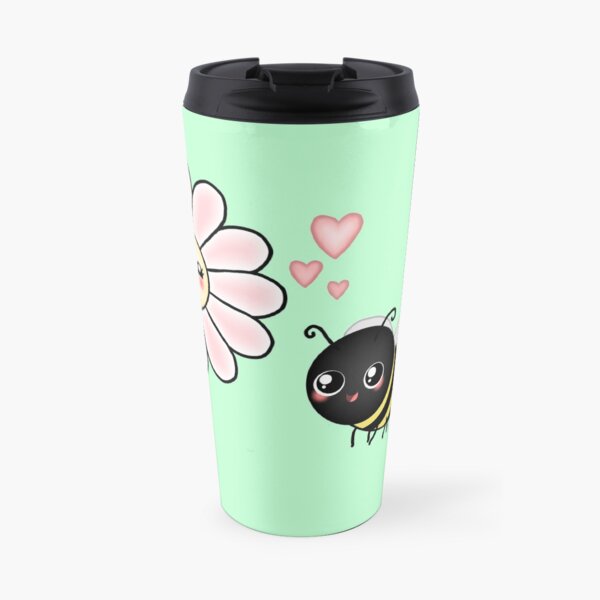 Kawaii Bumble Bee & Kawaii Daisy | Pink Blossom Flower Travel Mug